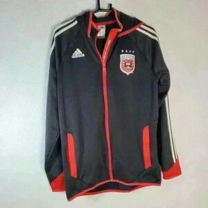 Adidas DC United MLS Full Zip Hoodie Jacket Sz Lg Black Red
